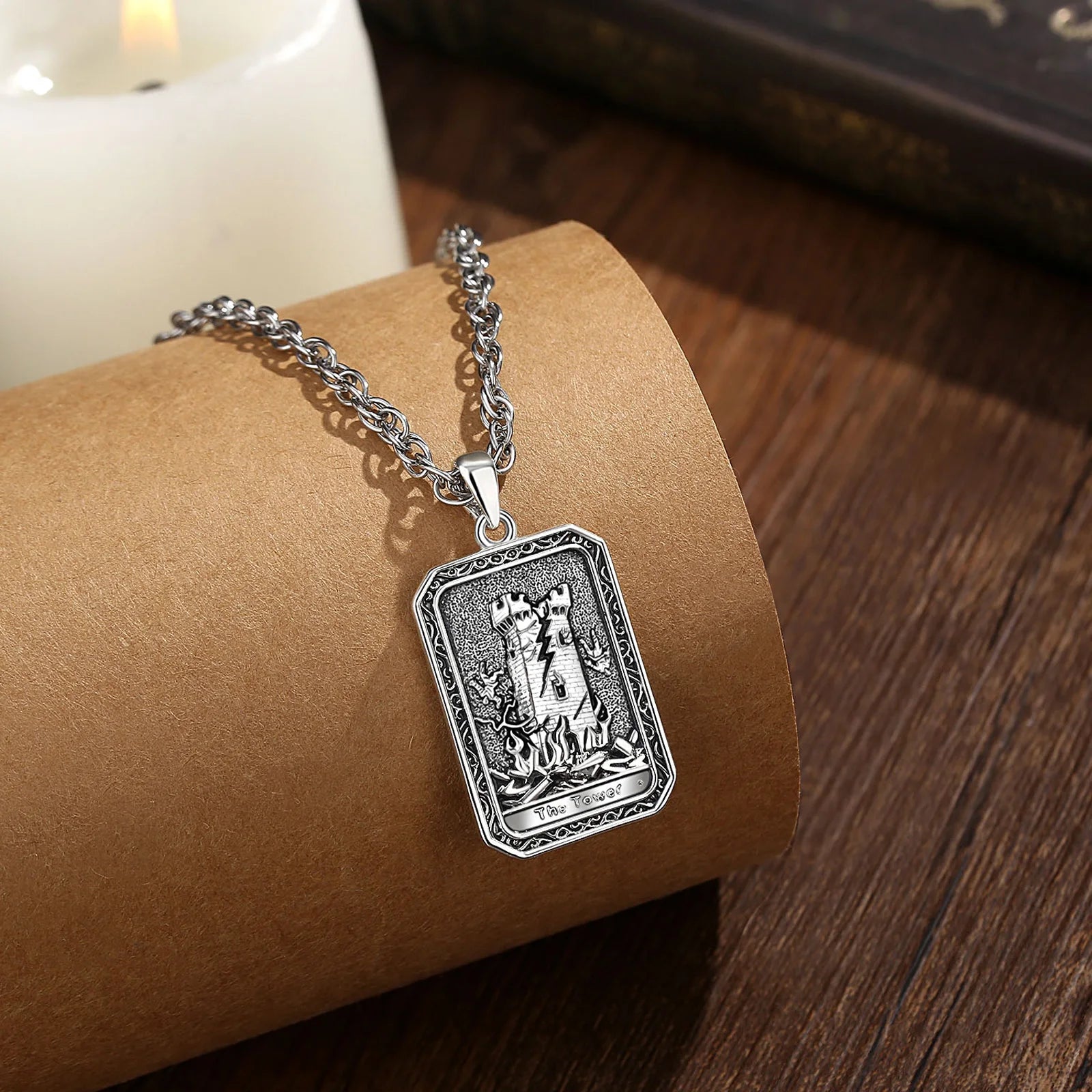 Eudora The Tower Tarot Cards Necklace Copper Vintage Major Arcana Divination Pendant Spiritual Jewelry Amulet Gift for