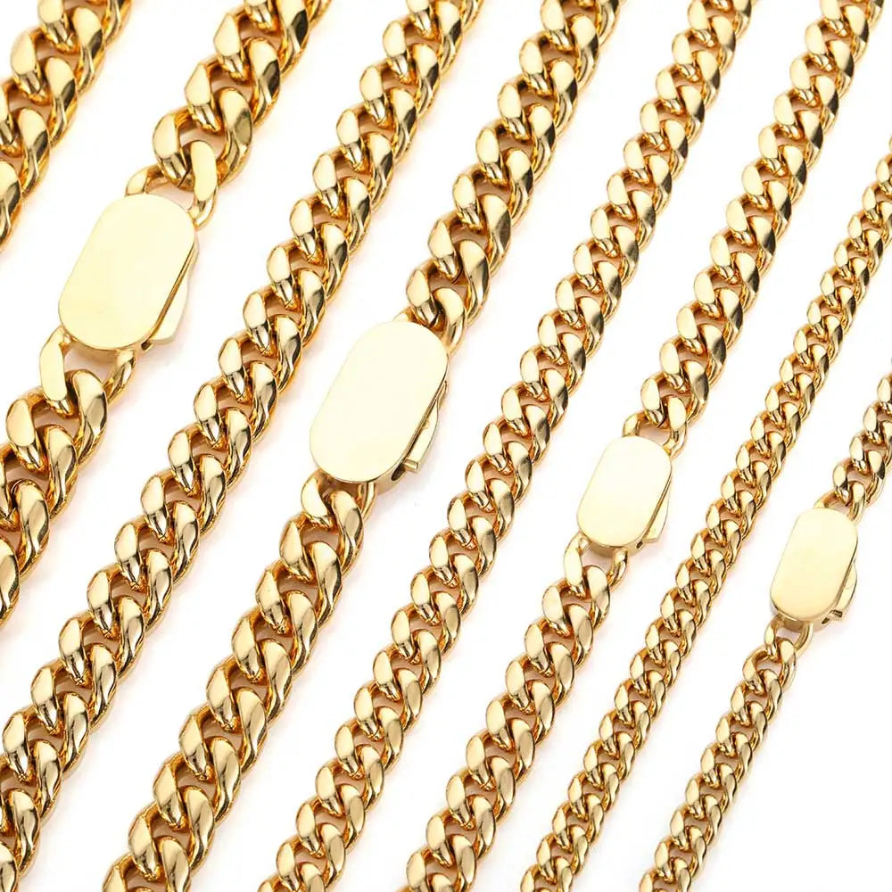 6-12mm Width New Style Stainless Steel Cuban Chain Gold/Silver Color Fashion Hip Hop Men and Women Necklace Jewelry