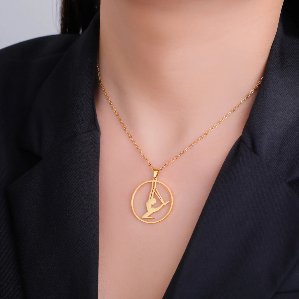 Unift Stainless Steel Sport Women Necklace Runner Rhythmic Gymnastics  Silhouette Pendant Fashion Birthday Jewelry Wholesale