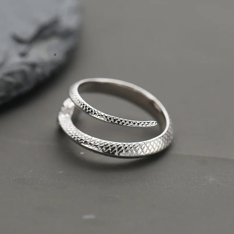 Buyee 925 Sterling Silver Male Ring Finger Elegant Snake Open Ring for Man Fashion Gray Animal Rock Punk Fine Jewelry Circle