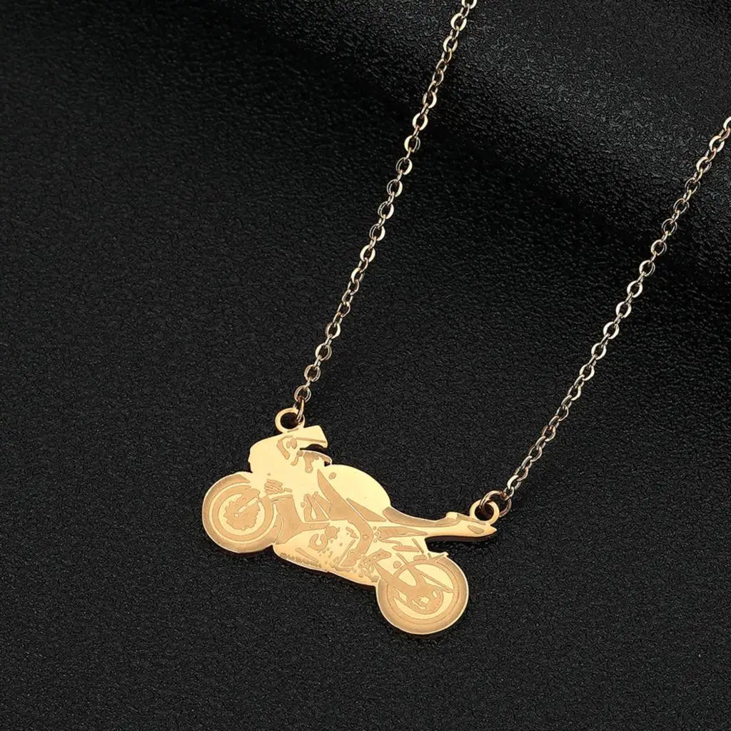 Classic Biker Motorcycle Pendant Necklace — Two-Tone