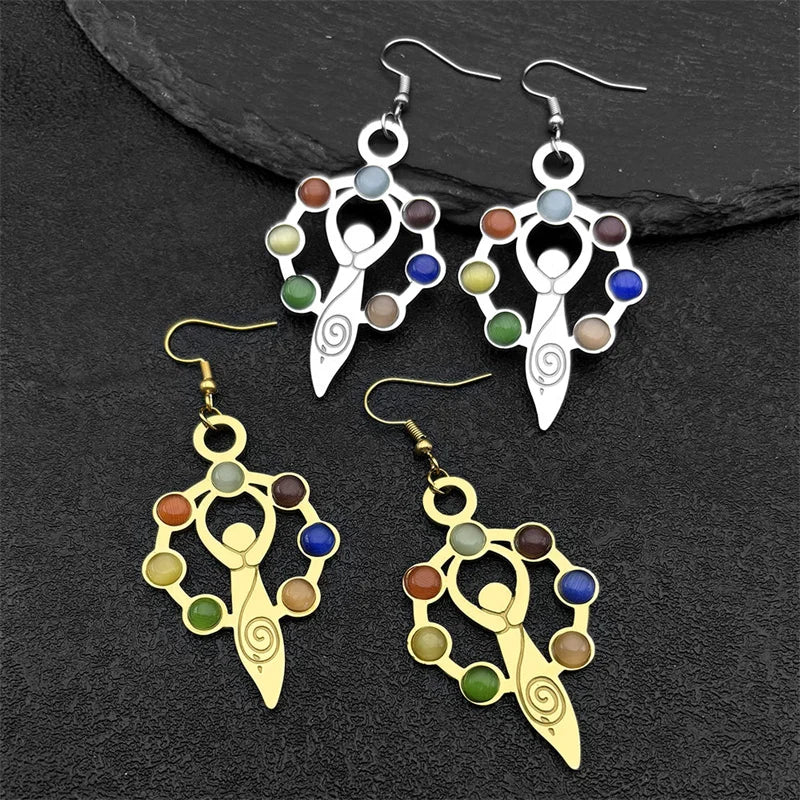 Gold Earrings Chakra Stone Yoga Drop Reiki Spiritual