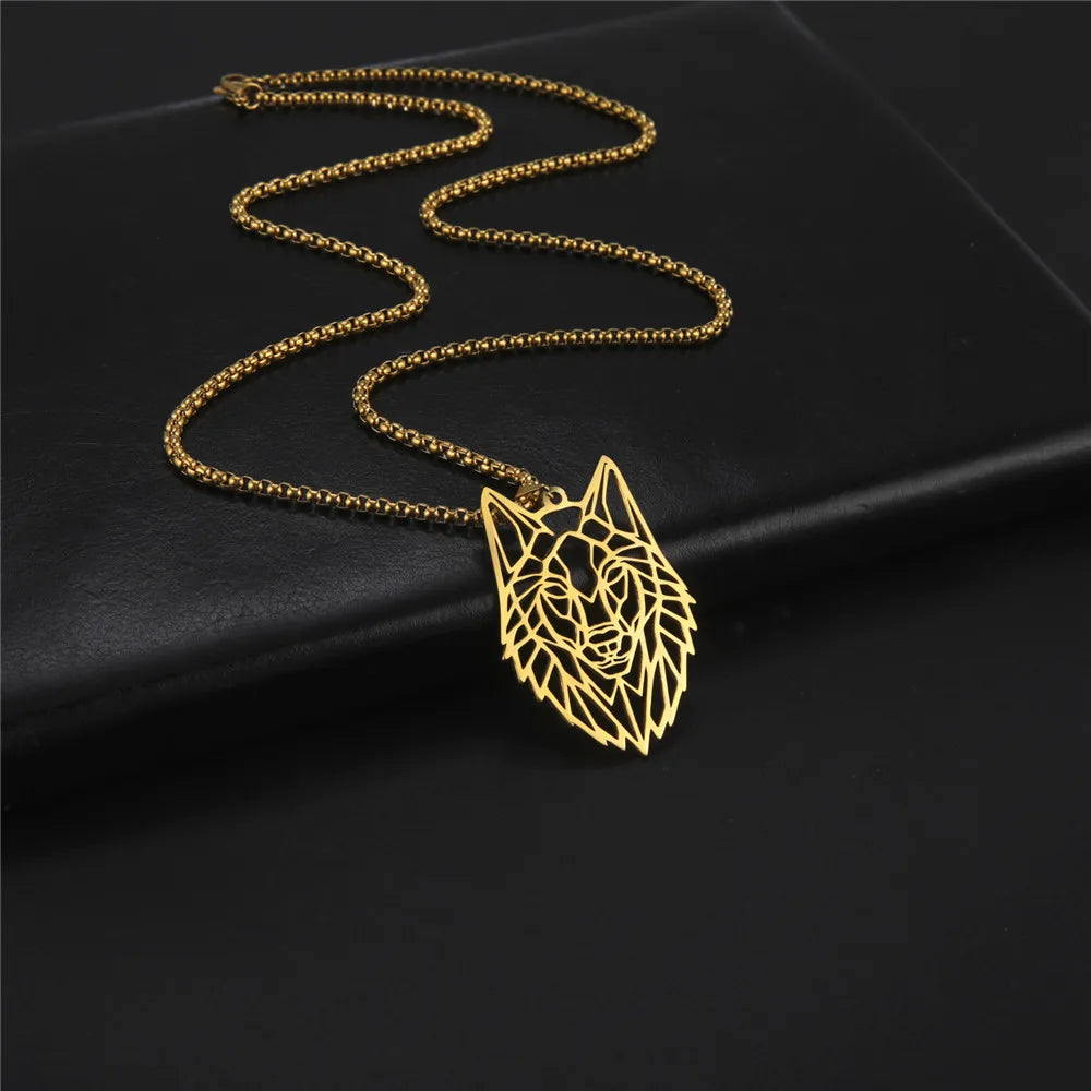 Skyrim Wolf Amulet Cut Out Pendant Necklace Men Women Stainless Steel Hip Hop Box Chain Necklaces Animal Jewelry Birthday Gift