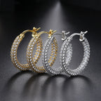 Two-Tone Iced Out Hoop Earrings CZ Silver Gold