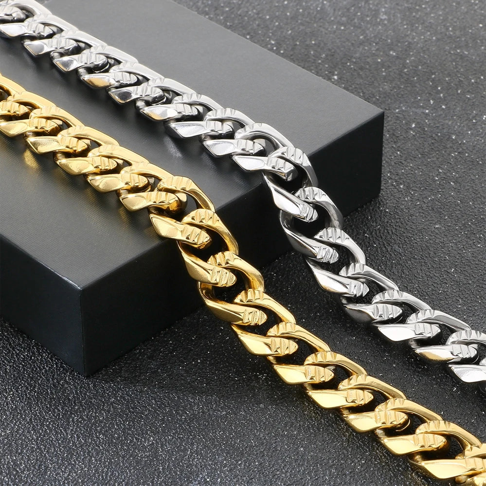 Men's Hip Hop Stainless Steel Cuban Link Bracelets Classic 16MM Width Vacuum Plated Chunky Chain Bracelet for Man Never