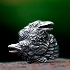 2023 NEW Men's 316L Stainless Steel Rings Nordic VIKING Odin Double Headed Bird Headed Animal Ring Amulet Jewelry Free