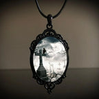 Gothic Crow Black Forest Charm Necklace Fashion Witch Jewelry Gift Pagan Cross Black Cat Skull Glass Pendant Necklace