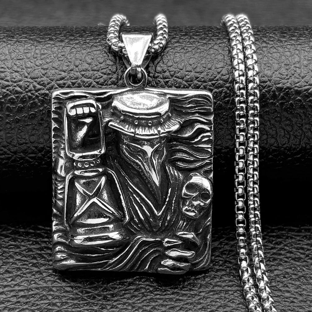 Raven Skull Silver Pendant Grim Reaper Plague