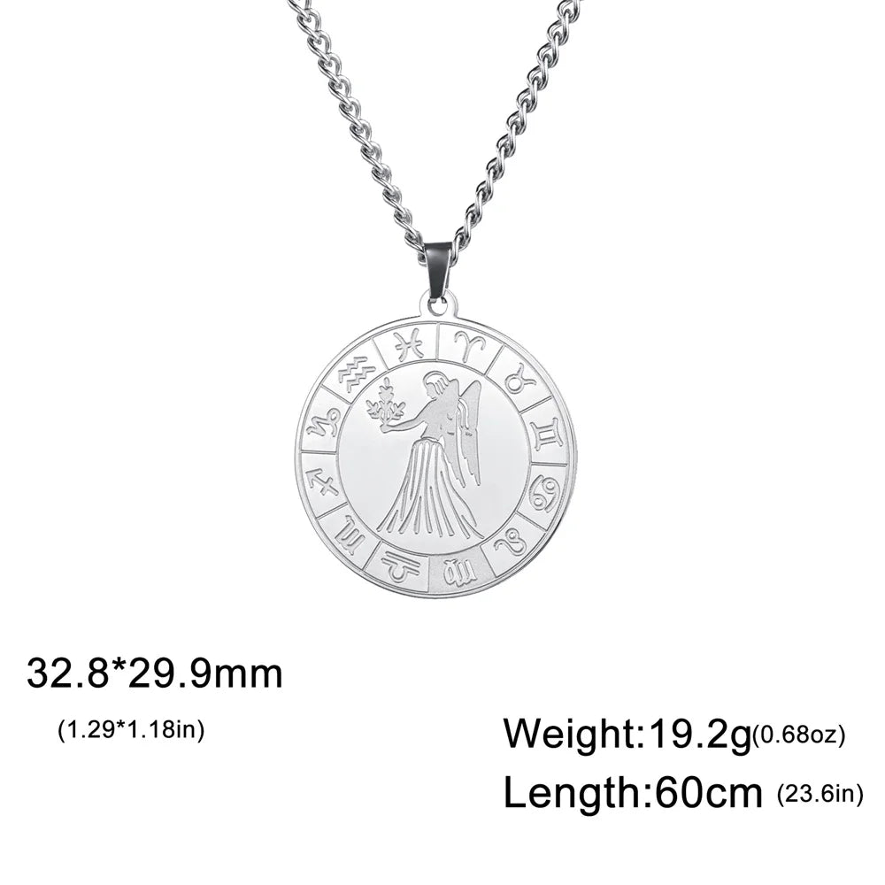 My Shape 12 Constellation Necklace Gothic Zodiac Pendant Chain Women Men Leo Aries Virgo Capricorn Birthday Jewelry Wholesale