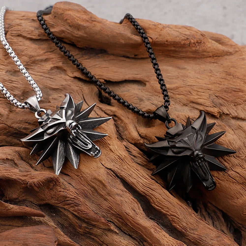Vintage Punk Wolf Head Pendant Necklace For Men Boys Hip Hop Biker Jewelry Geralt of Rivia Slavic Viking Necklaces