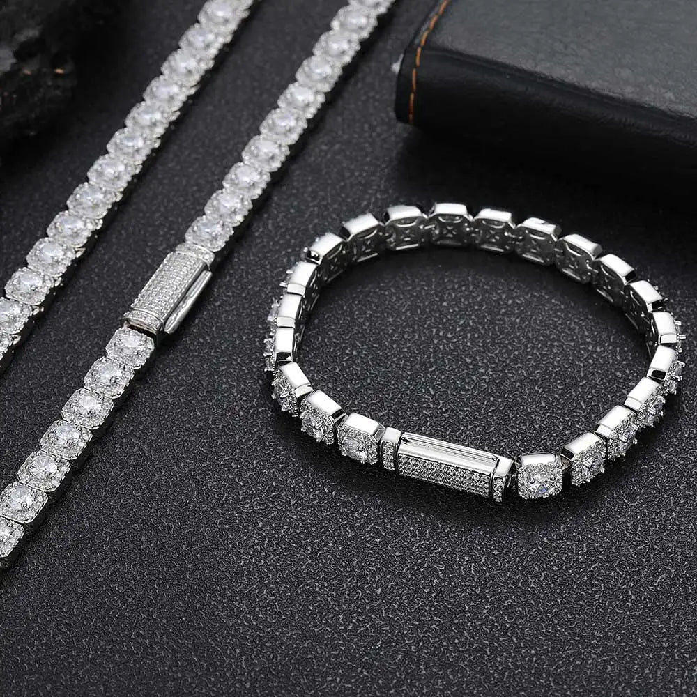 Gold Tennis Bracelet Iced Out 7MM Cluster