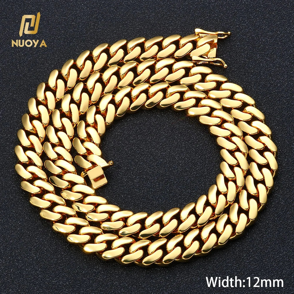 Gold Cuban Chain Necklace 10MM Smooth 18K