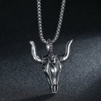 Punk Bull Buffalo Skull Pendant Necklace For Cool Men Women Stainless Steel Long Chain Necklace Party Gift Hip Hop Jewelry