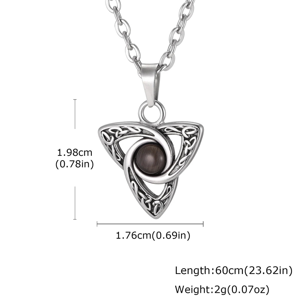 Vintage Celtic Knot Pendant Inlaid Black Opal Turquoise Necklace for Men, Retro Fashion Natural Stone Stainless Steel Jewelry