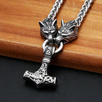 Wolf Thor Hammer Steel Pendant Vintage 316L Thor's