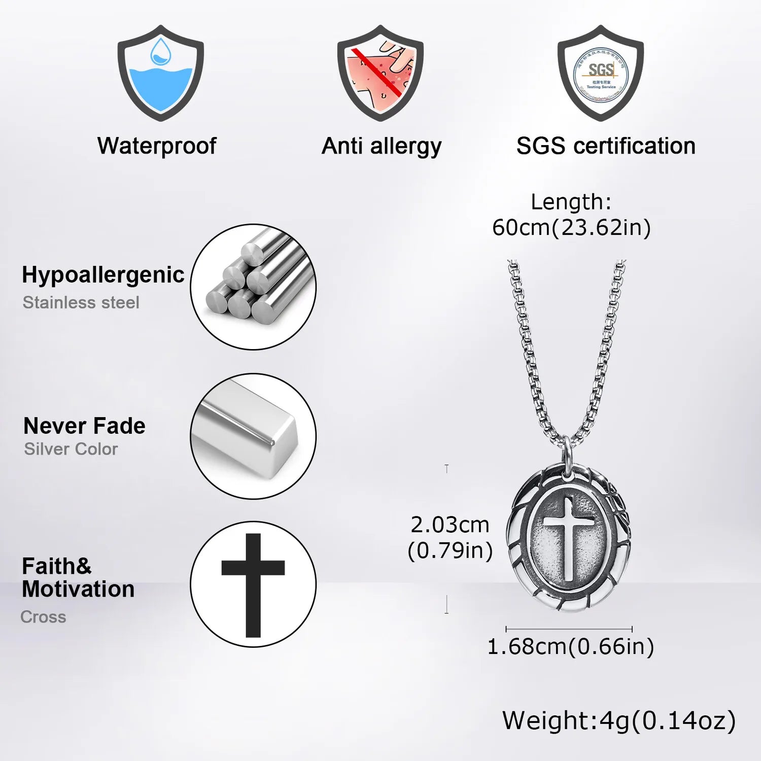 Minimal Cross Pendant — Silver Stainless