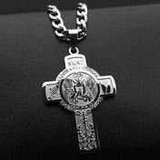 Stainless Steel Christian Saint Raphael Pray for Us Cross Pendant Necklaces Women Men Gold Color Chain Necklace Jewelry