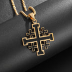 Templar Cross Round Medal Pendant Necklace — Stainless Steel