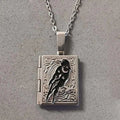 Trendy Exquisite Carving Moon Black Crow Photo Box Pendant Necklace for Men Women Hallowmas Goth Vampire Stainless Steel Jewelry