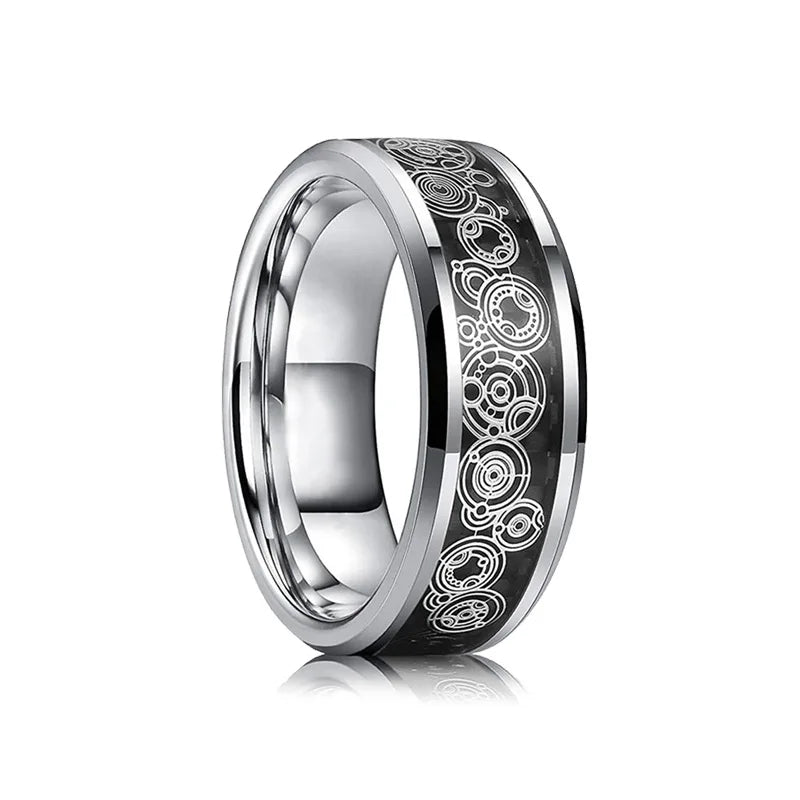 Fashion Men's Stainless Steel Rings 8mm Classical Black Blue Groove Beveled Edge Wedding Engagement Anniversary Jewelry