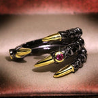 Vintage Metal Dragon Claw Ring for Men Personality Punk Two Tone Inlaid Pink Zircon Demon Ring Party Jewelry
