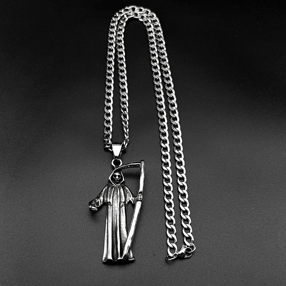 Antique Grim Reaper Death Pendant — Stainless Steel