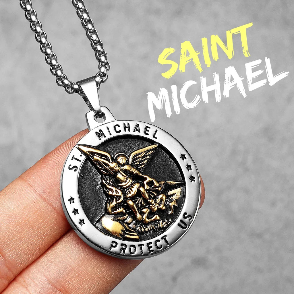 Arch Angel St.Michael Men Necklaces Stainless Steel Pendant Chain Powerful Amulet Vintage Cool Women Jewelry Gifts