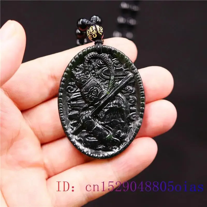 Jade Monkey King Pendant Necklace Fashion Obsidian Carved Natural Amulet Jewellery Gifts Charm Chinese Black Green