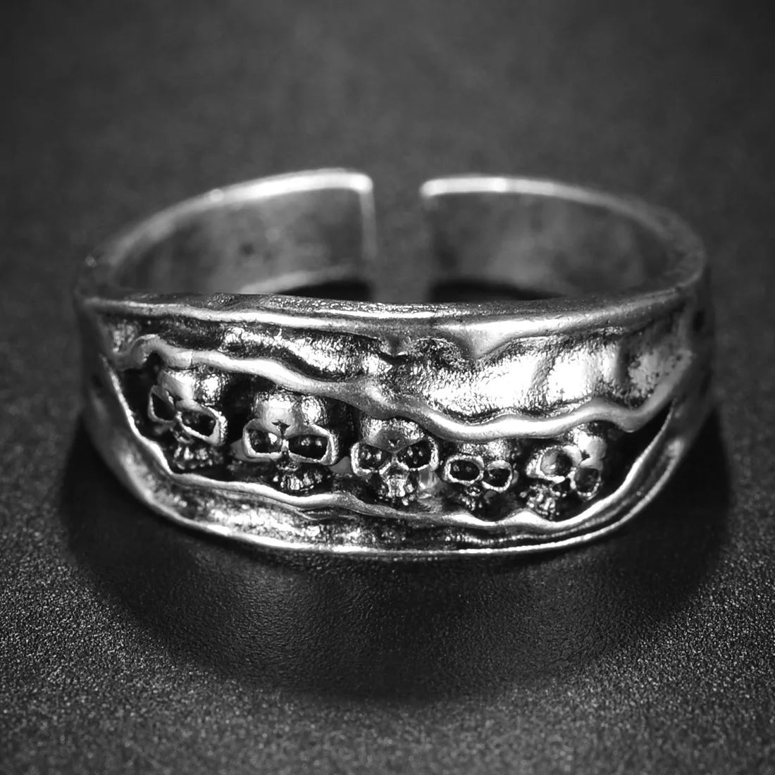Vintage Goth Black Cross Open Ring for Men Women — Black-Tone