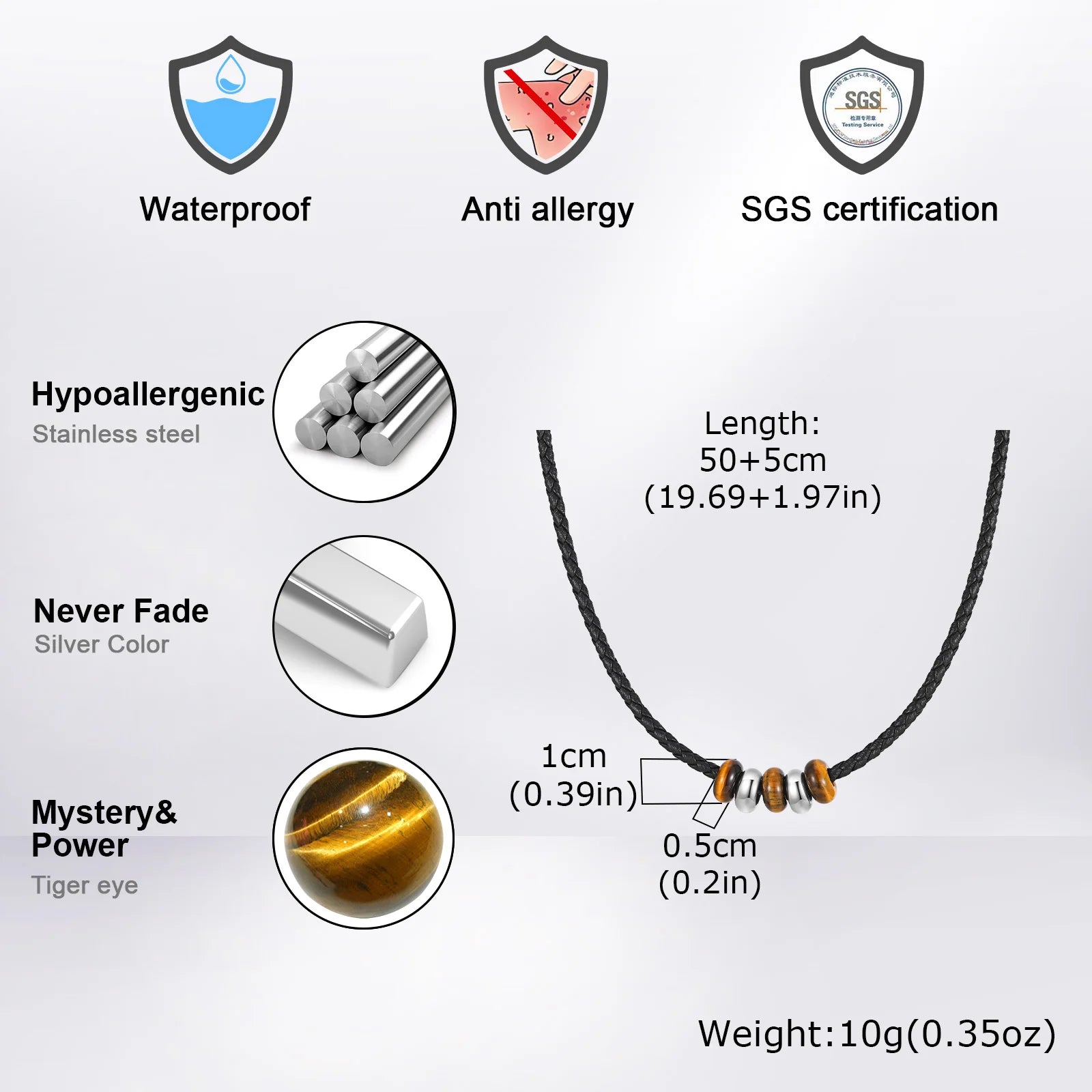 Tiger Eye Stone Pendant — Stainless Steel
