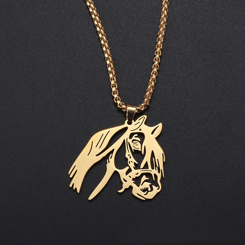 Gold Horse Head Pendant Necklace Box Chain