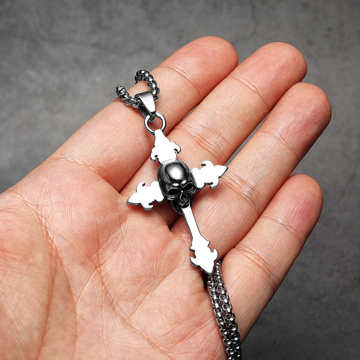 Simple Skull Cross Pendant Necklace — Stainless Steel