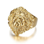 Hip Hop Gold Color Lion Head Ring Stainless Steel Big Large Animal Lion Finger Rings For Men Boys Punk Rapper Jewelry