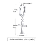 Ankh Cross Huggie Hoop Earrings — Stainless Steel