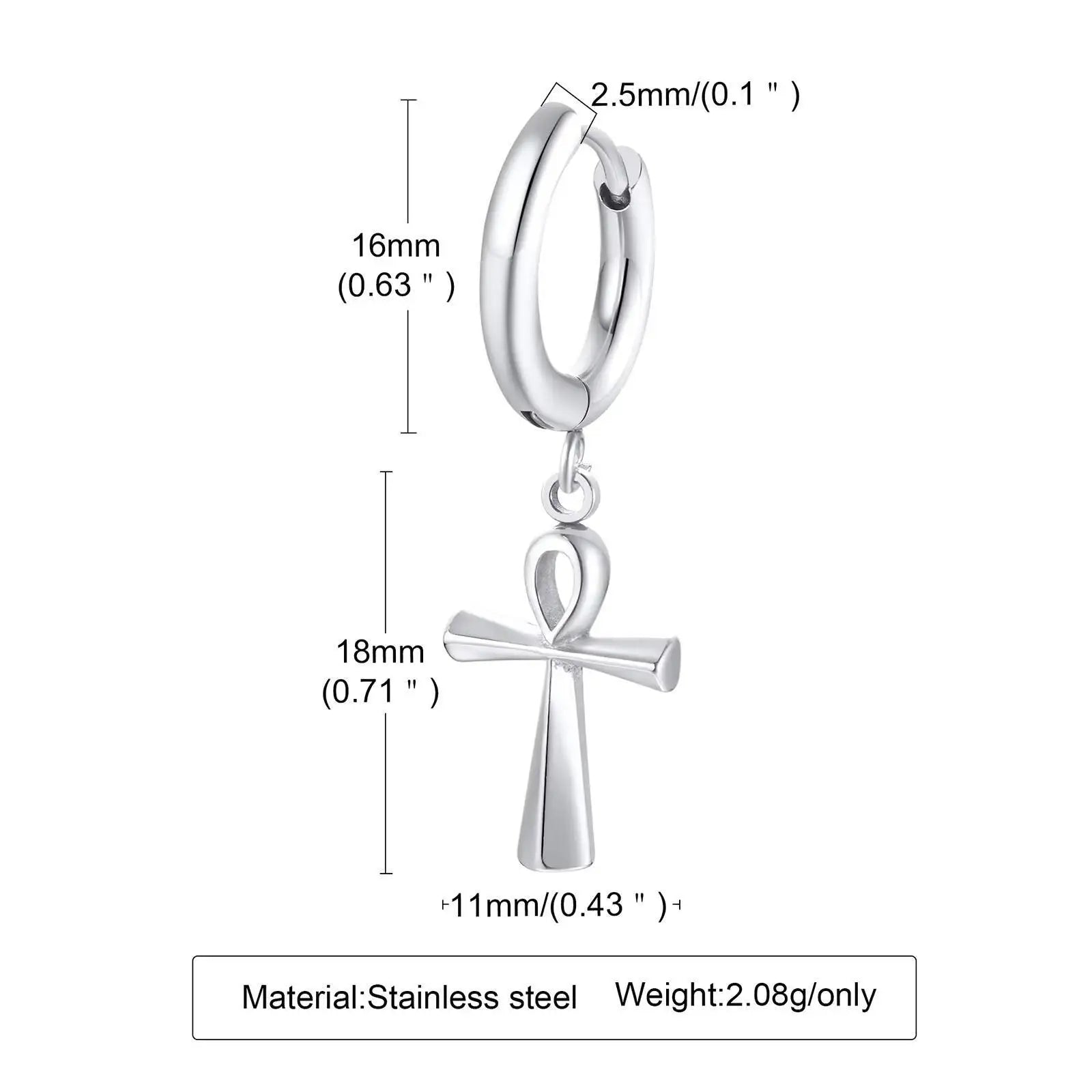Ankh Cross Huggie Hoop Earrings — Stainless Steel