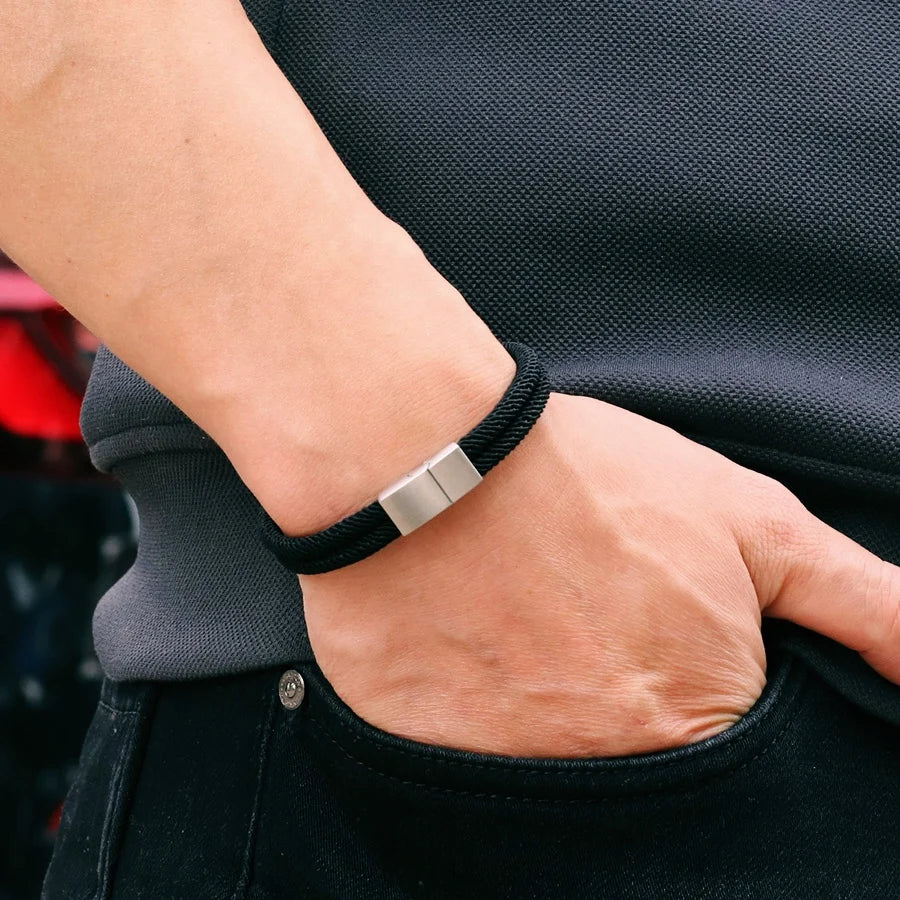 Fashion Men Bracelet Stainless Steel Magent Buckle Wrap Braclet Bangle Pulseria Hombre Beach Nautical Rope Braslet