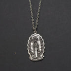 Santa Muerte Pendant Necklace, Gothic Death Saint Medal Necklace with Rose Border, Occult Dark Aesthetic Jewelry for