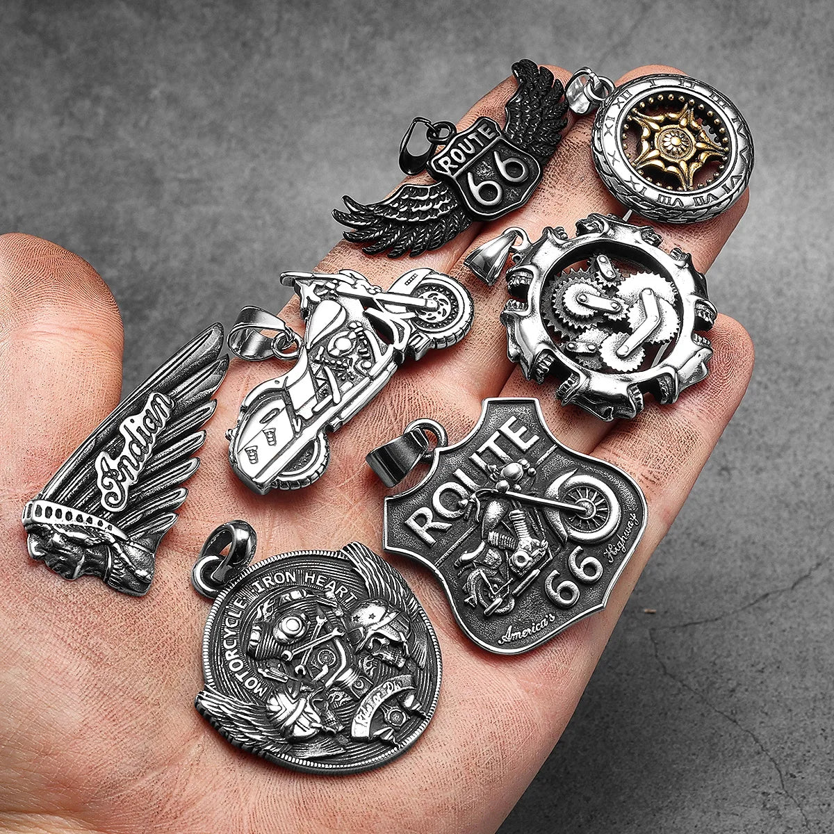 Route 66 Rider Wings Pendant — Stainless Steel