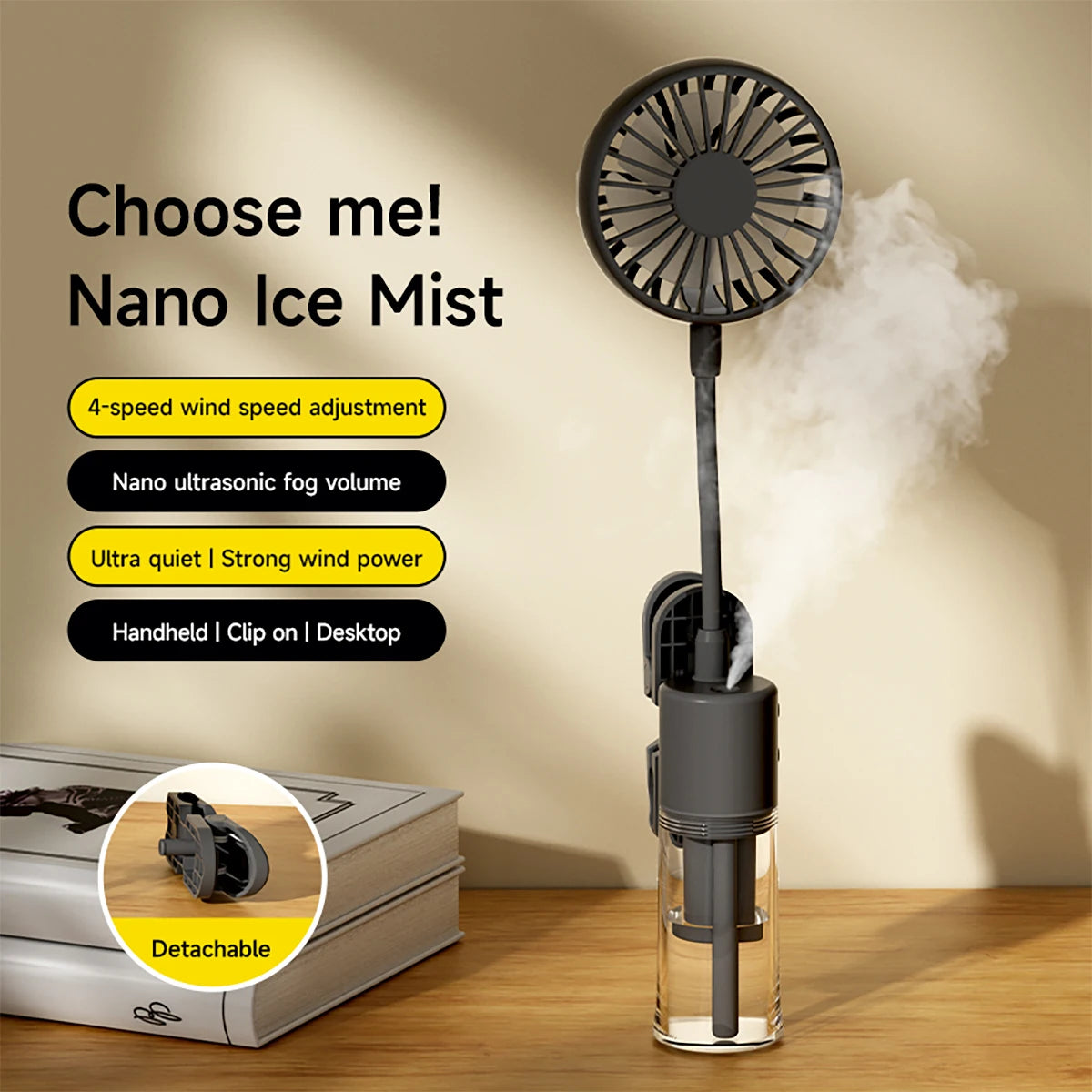 New Spray Clip Fan, 2-in-1 Hydrating and Cooling Fan, Portable USB Rechargeable Mini Handheld Cooling Spray Fan