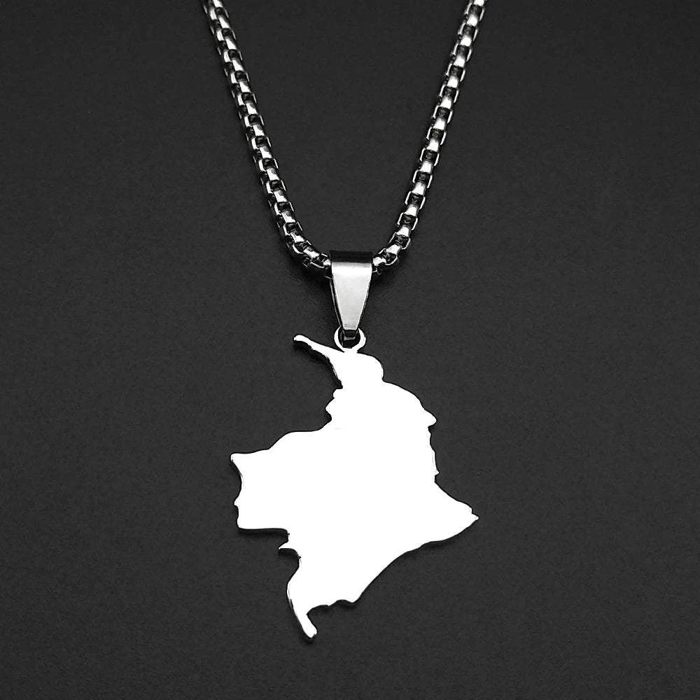 Colombia Map Flag Pendant Necklace For Women Men Stainless Steel Gold Color South America Country Nation Art Male Jewelry Gifts