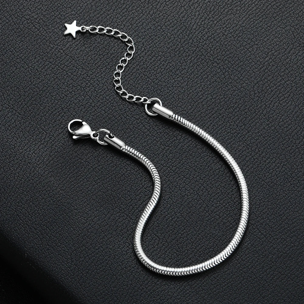Star Snake Chain Bracelet 3mm — 316L Stainless Steel, 18cm+5cm
