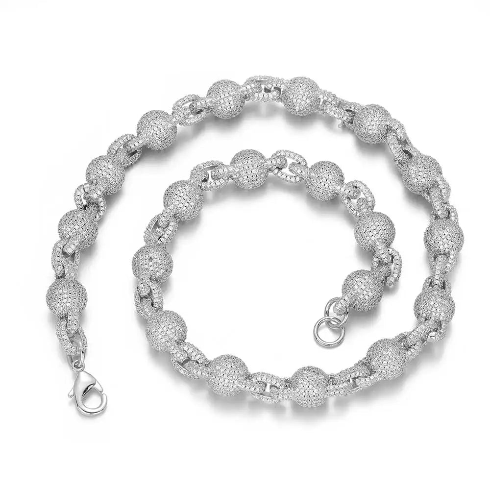 Iced Out Bead Choker Necklace 10.5MM Stainless Steel