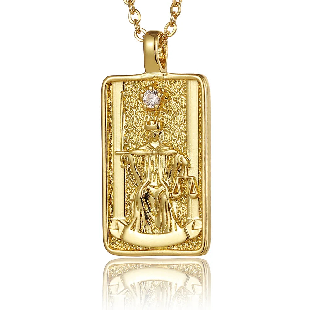 22 Style Classic Tarot Card Pendant Necklace Double Sided Zircon Tarot Necklace Major Arcana Empress Sun Star Sign