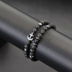 Cool 2Pcs/Set Anchor Stone Bracelet Man Howlite Obsidian Tiger Eyes Grade A Beaded Strand Braslet Fashion Boyfriend