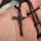 Jesus Cross & Saint Benedict Pendant Necklace — Stainless Steel
