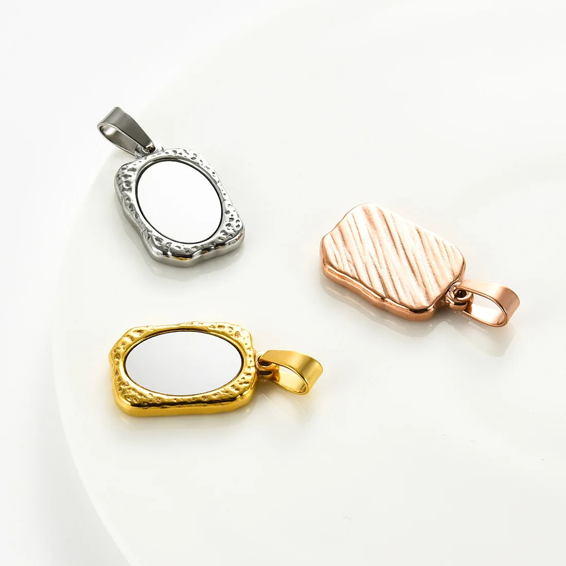 1Pc Stainless Steel Vintage Mirror Pendant Necklace For Women Girls Rectangle Shape Blank Bar Charms Chains Choker Jewelry Gifts