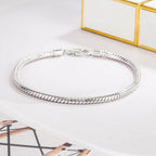 Smooth 3MM 4MM Round Snake Chain Bracelet 100% 925 Sterling Silver Men Women Teen Boy Girls  6.3"- 9"  Bangle Jewelry Gift