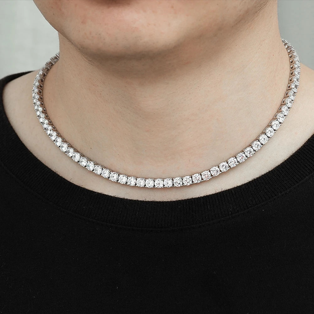 Luxury Hip Hop Tennis Necklace 3m/4m/5m Created Moissanite Gemstone Unisex Basic Tennis Chain Necklace Fine Jewelry Wholesale