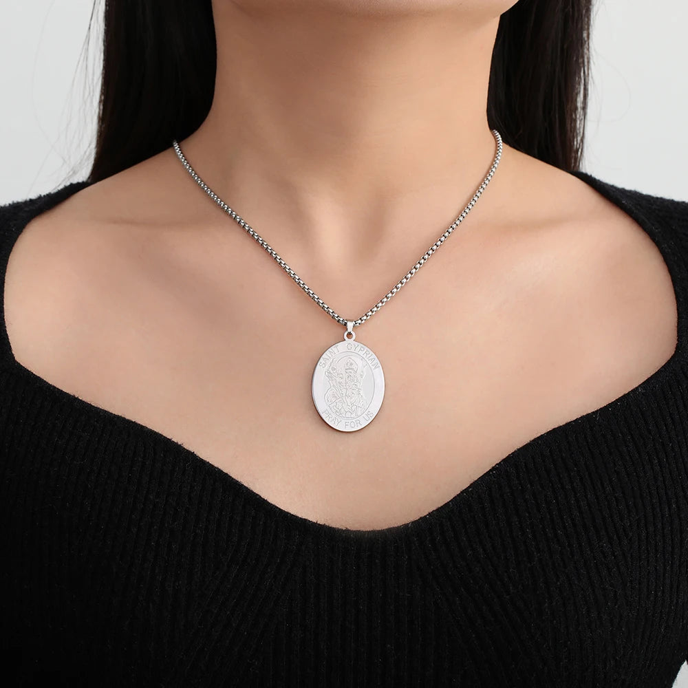 Dawapara Saint Cyprian Medal Necklace Powerful Prayers and Conjurings Michaelmas Catholic Amulet Stainless Steel Jewelry