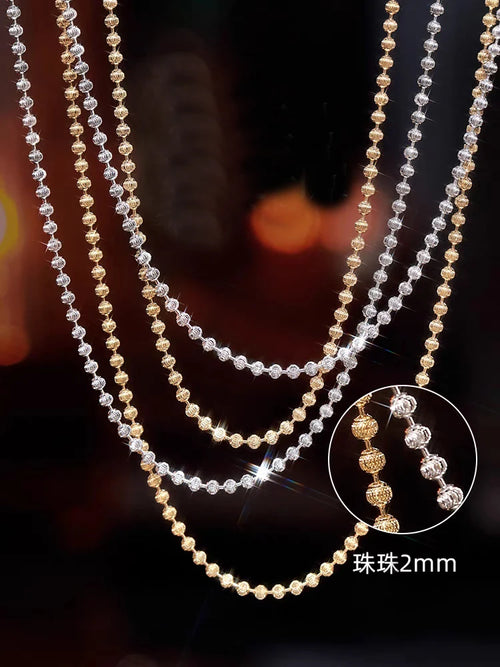 2mm Iced Out Silver Ball Bead Chain Necklace